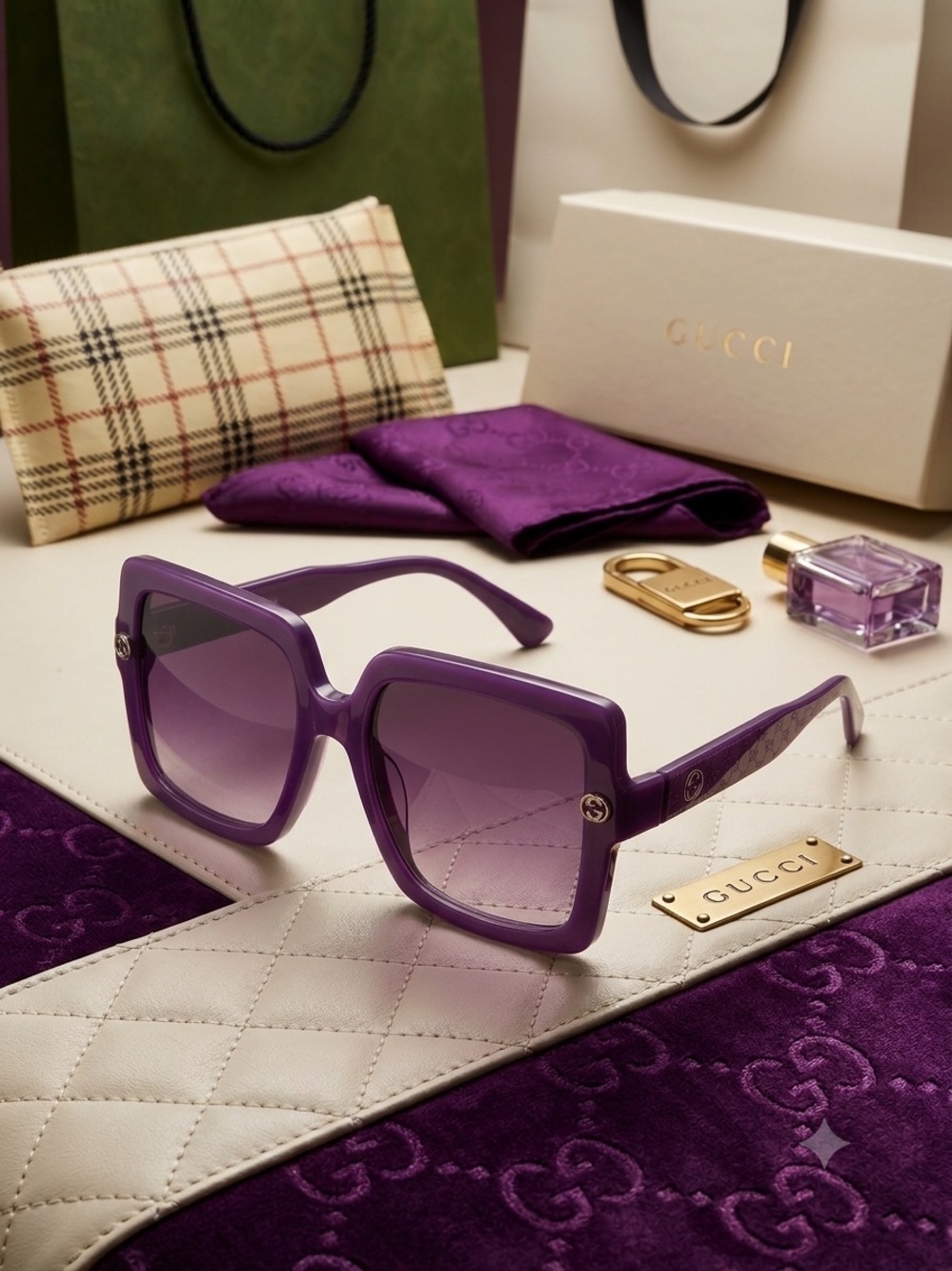 Gucci Purple Square Acetate Sunglasses with Gradient Lenses